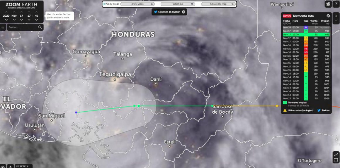 HONDURAS/ IOTA VA AL SUR, OJO DE TORMENTA NO PASARÁ POR CAPITAL