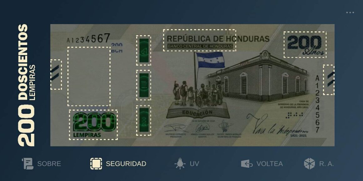 HONDURAS ̸ ¡QUE NO LO TIMEN! CONOZCA SEGURIDAD DE BILLETE DE 200 LEMPIRAS