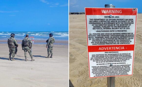 MÉXICO DEMANDA A TRUMP EXPLICAR CARTELES DE DEFENSA DE EE.UU. INSTALADOS EN PLAYA MEXICANA MÉXICO DEMANDA A TRUMP EXPLICAR CARTELES DE DEFENSA DE EE.UU. INSTALADOS EN PLAYA MEXICANA